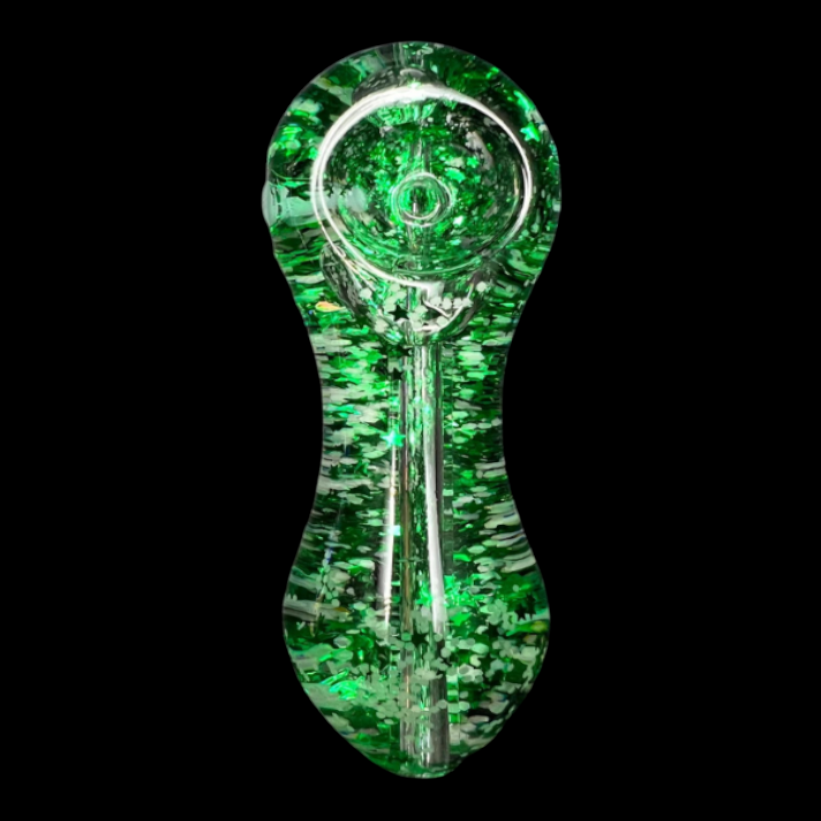 Glow in the dark view of Freezable Glow-in-the-Dark Glass Hand Pipe - Original Green