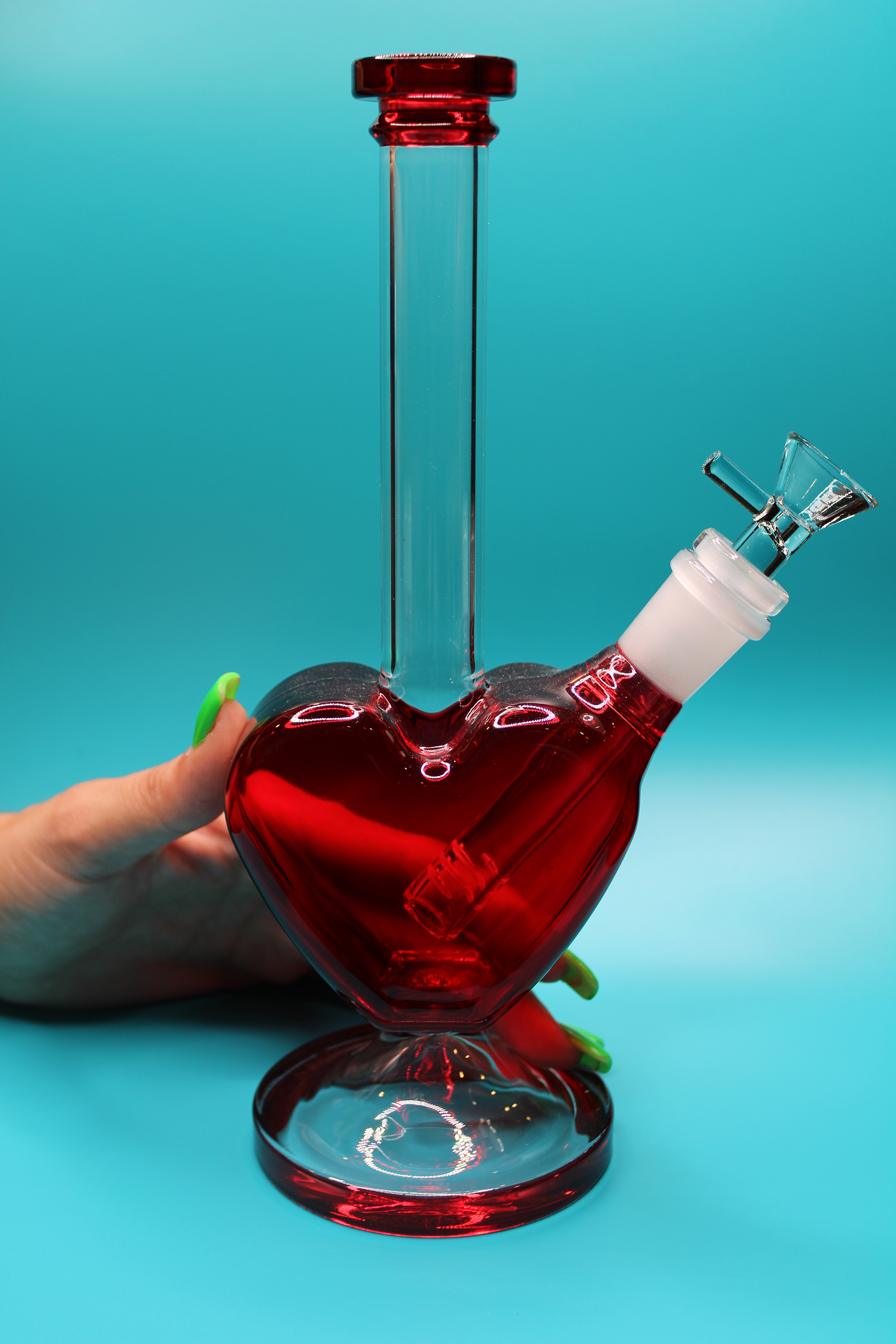 Heart-Shaped Large Glass Bong - Red