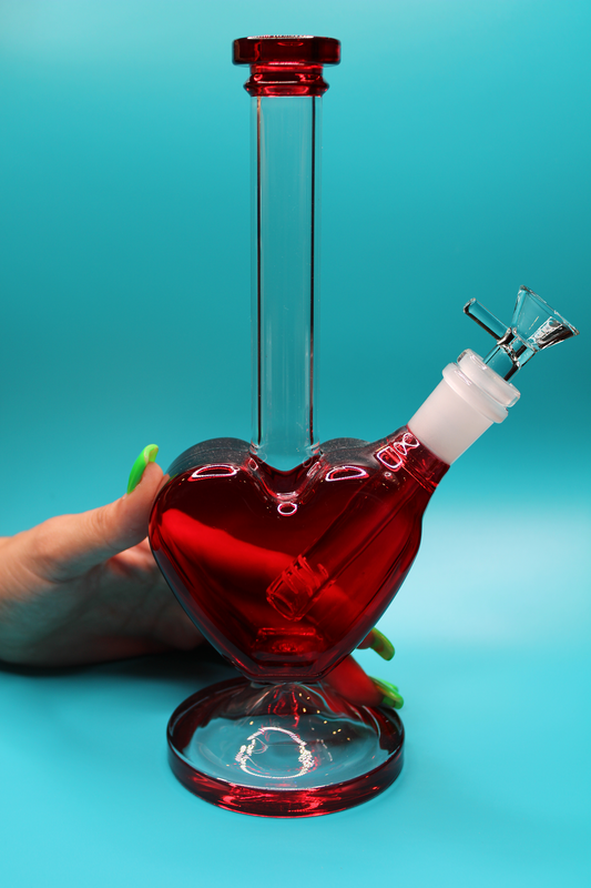 Heart-Shaped Large Glass Bong - Red