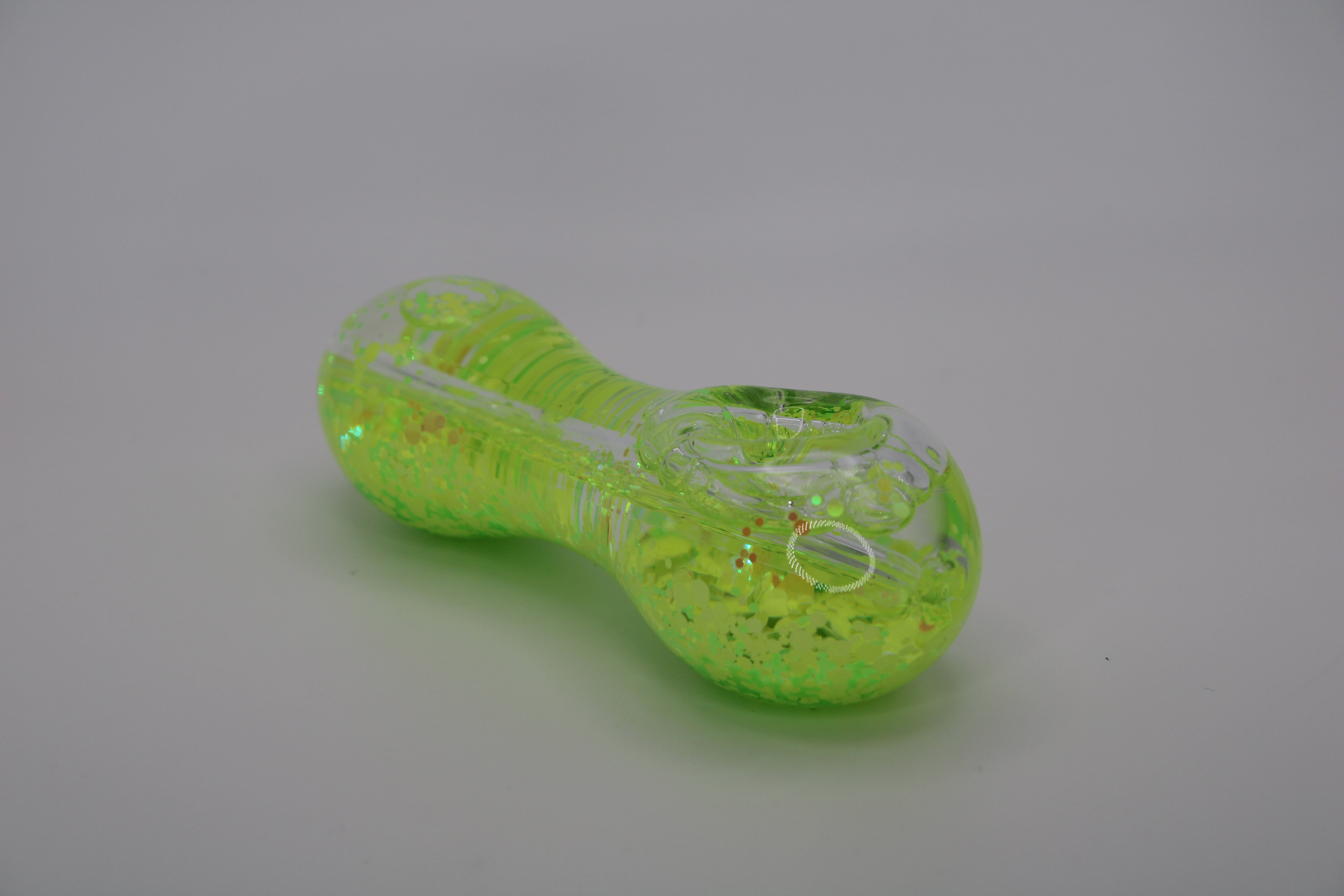 Freezable Glow-in-the-Dark Glass Hand Pipe - Neon Yellow