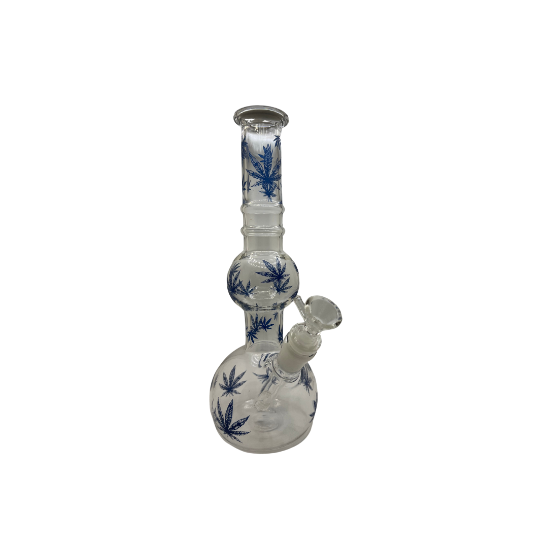 Cyphe Bong - Bubble Tube Mary Jane Large Glass Bong - Blue Marijuana Leaf