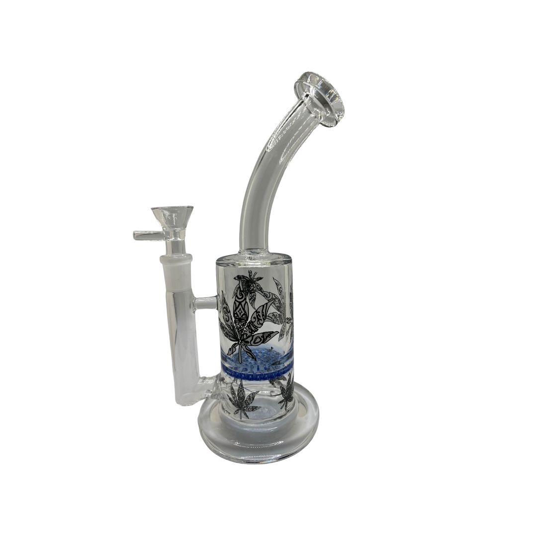 Cyphe - Curved Mary Jane Large Bong - Blue Marijuana Leaf Accessory